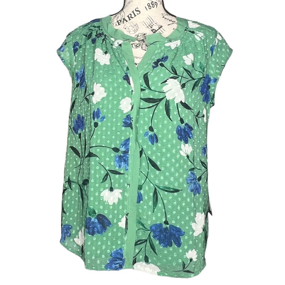 Daniel Rainn (S) Green Raw Collar Blouse - Stitch Fix Fully Lined Floral Top